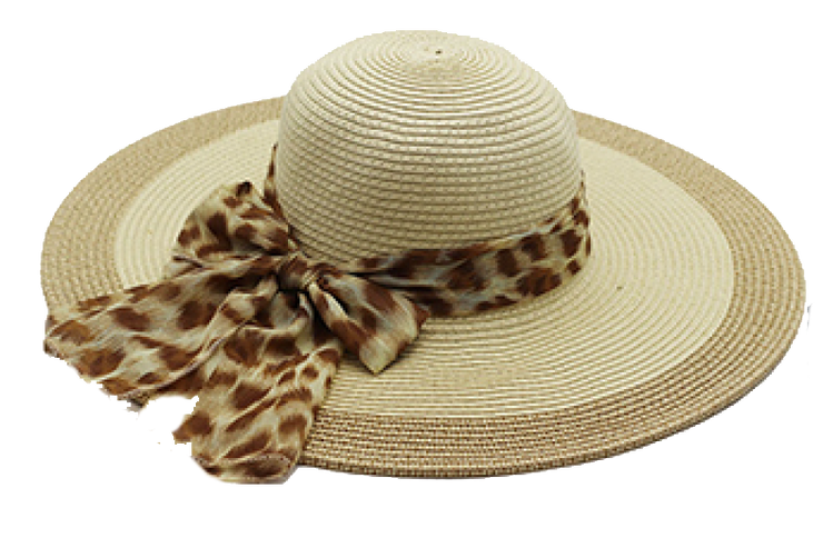 Ladies wide brim Hat with cheetah ribbon