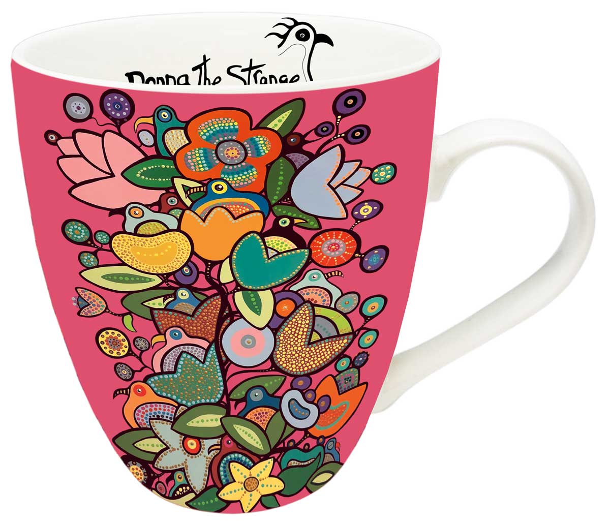 Colorful floral mug with a pink background 