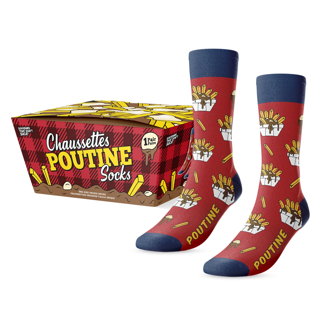 poutine box with a set of socks