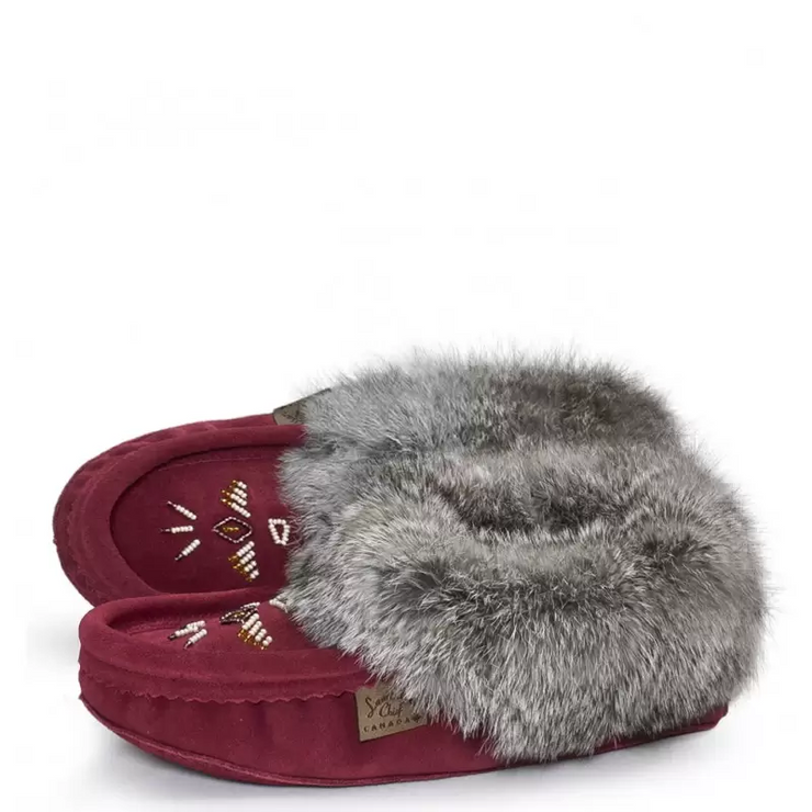 Laurentian Chief Red Black Fur Trimmed Moccasin Irving Rivers