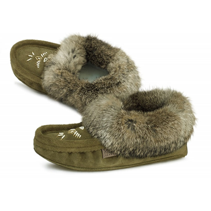 Army Green: Fur Trimmed Moccasins